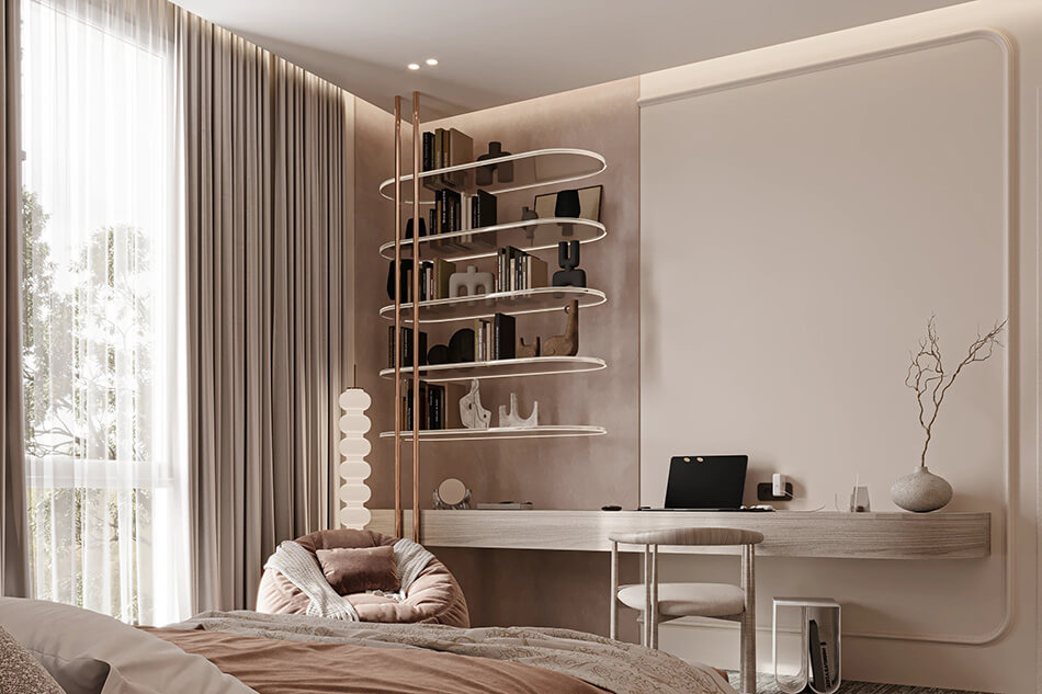 Decor phòng ngủ bằng kệ treo tường