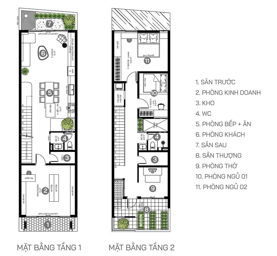 Mặt bằng mẫu nhà 2 tầng kết hợp kinh doanh