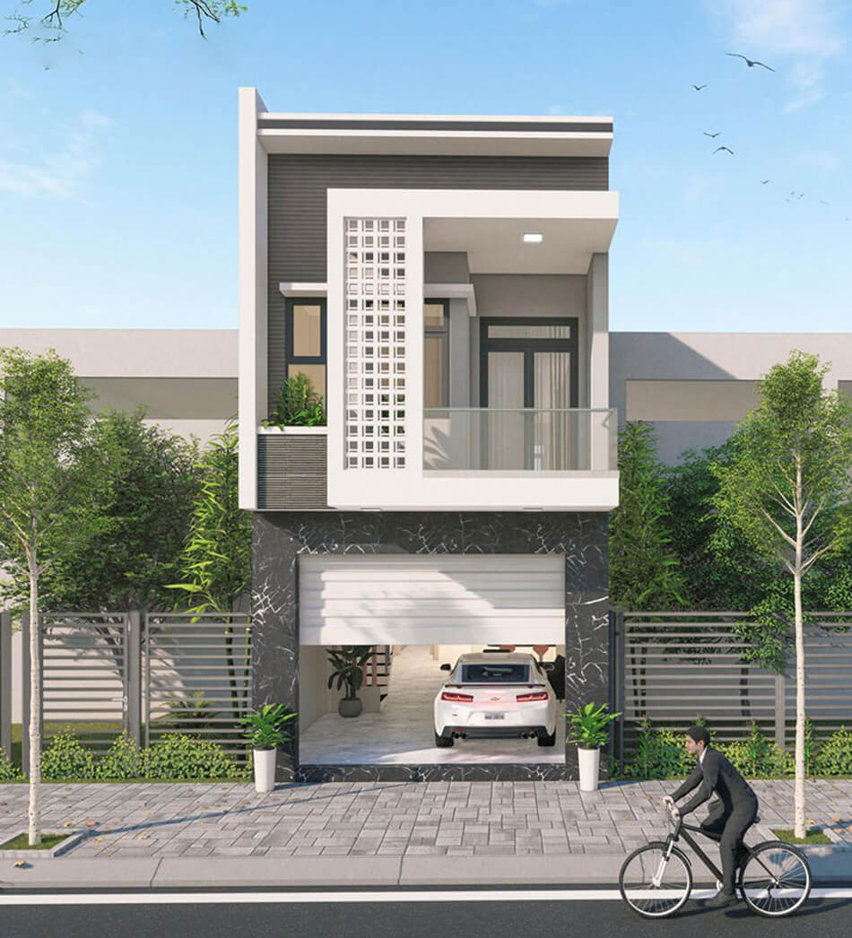 Mẫu mặt tiền nhà ống 2 tầng hiện đại có gara